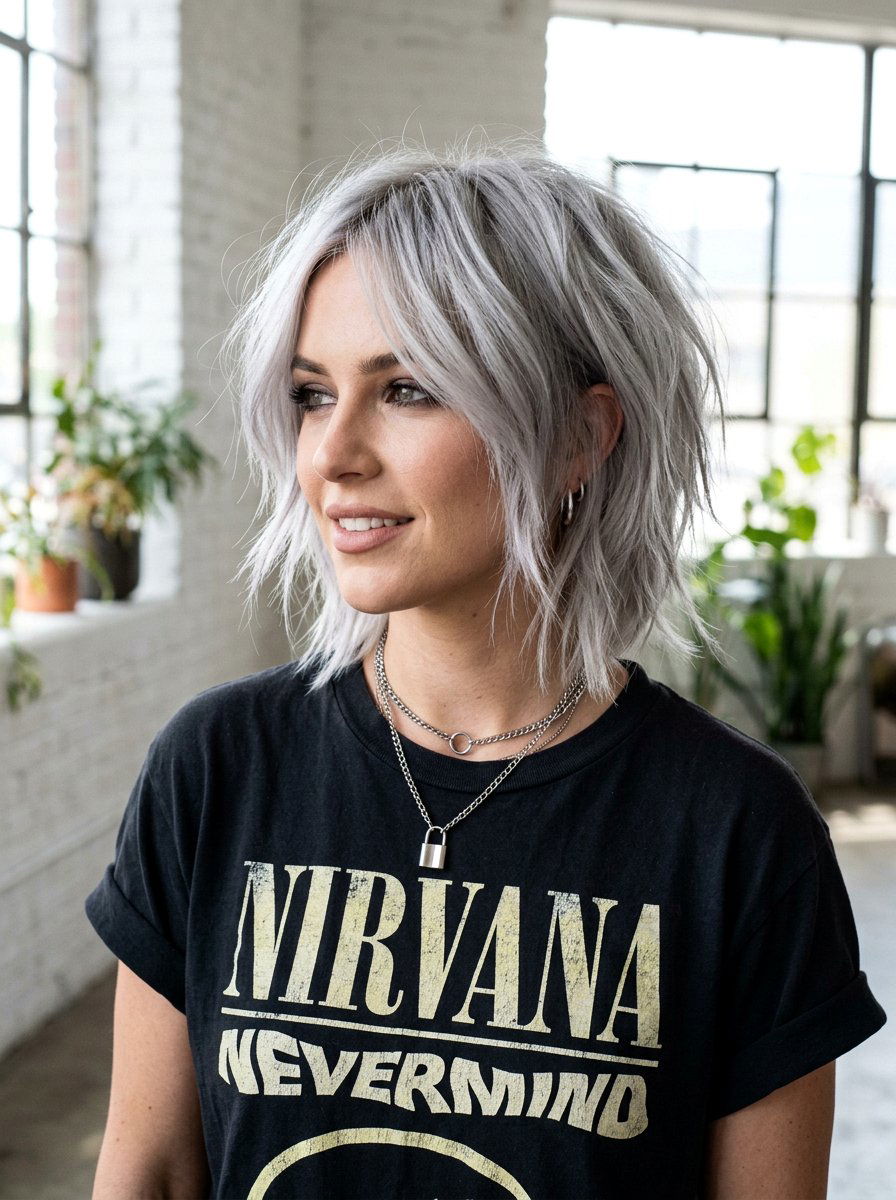 Silver Choppy Bob - 20 silver bob hair color ideas - 20 silver bob hair color ideas