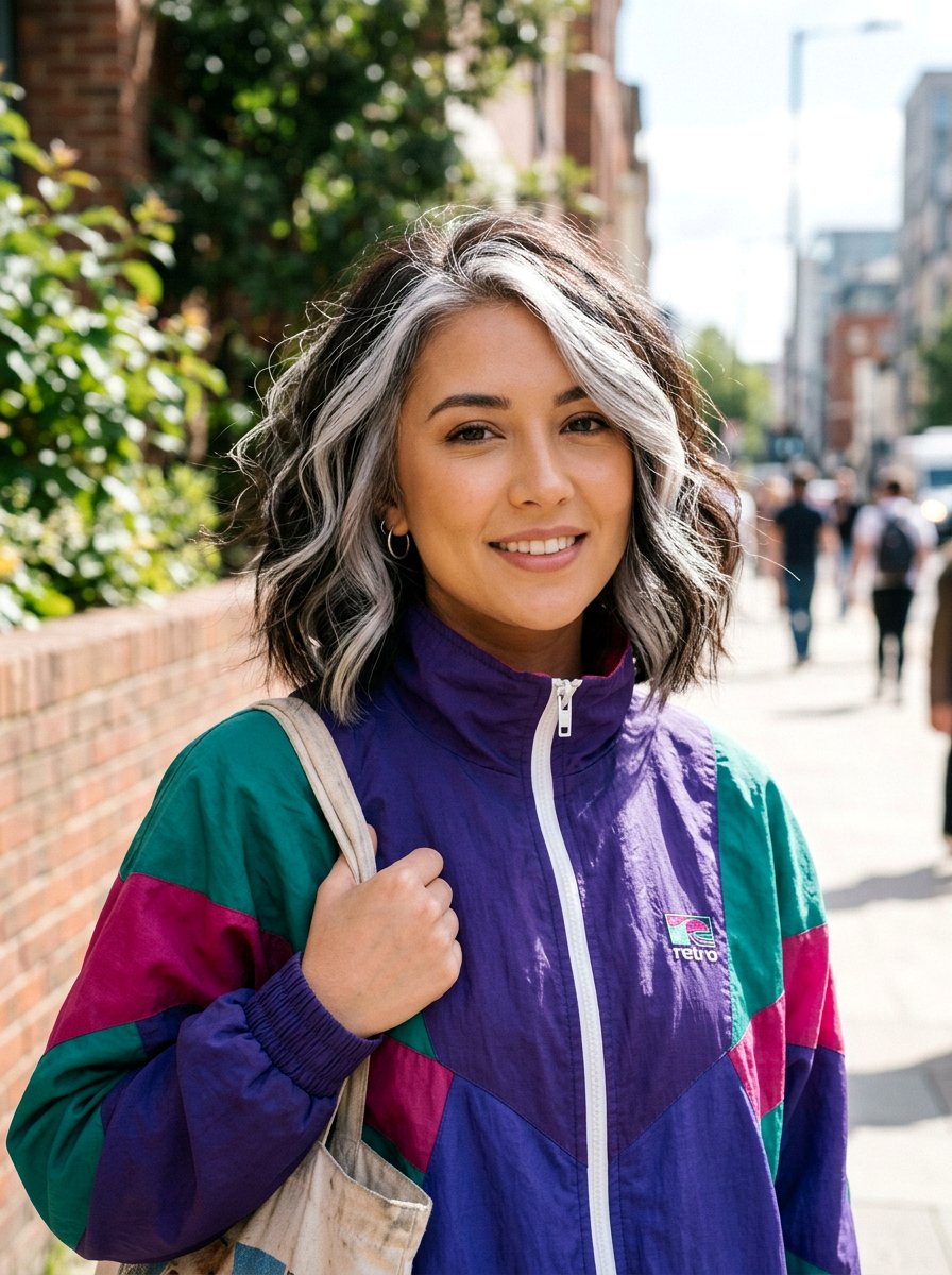 Silver Chunky Highlight Lob - 20 silver lob hair color ideas - 20 silver lob hair color ideas