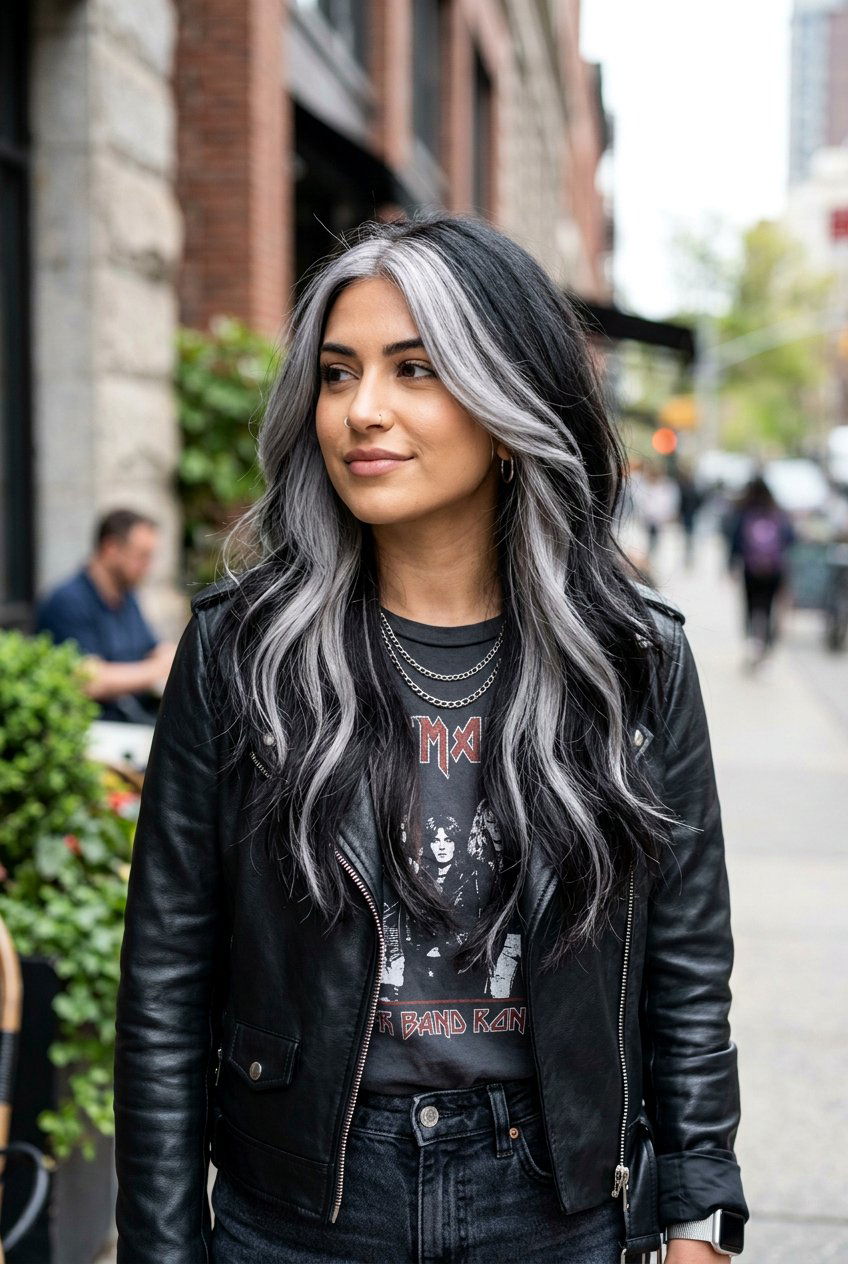 Silver Chunky Streaks on Dark Hair - 20 silver highlights on dark hair - 20 silver highlights on dark hair