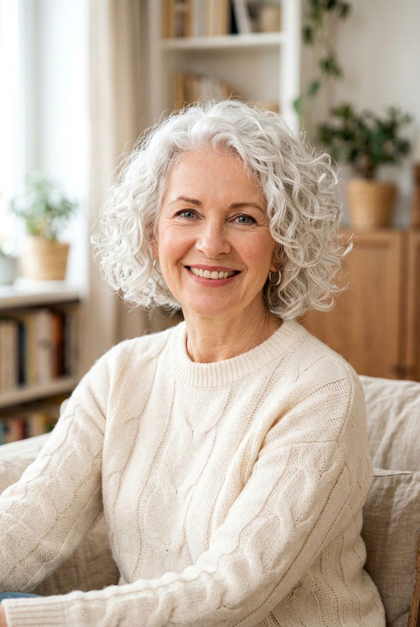 Silver Curly Bob Cut - 20 natural gray curly hairstyles - 20 natural gray curly hairstyles