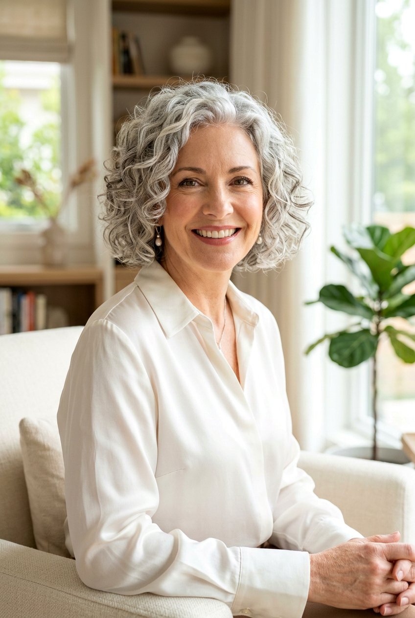 Silver Curly Bob Haircut - 20 curly haircut for women over 60 - 20 curly haircut for women over 60