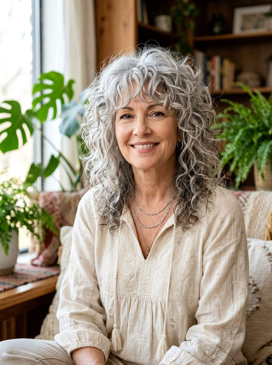 20 Gorgeous Shoulder Length Gray Curls For Older Women