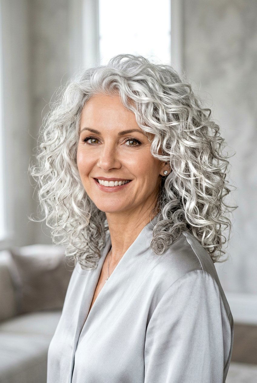 Silver Curly Shag - 20 curly shag for mature curly hair - 20 curly shag for mature curly hair