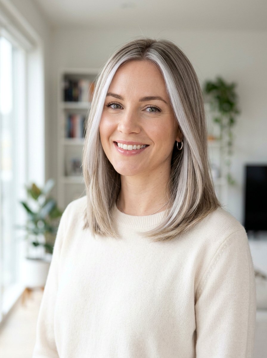 Silver Face Frame on Ash Blonde Hair - 20 silver money piece for gray transition - 20 silver money piece for gray transition