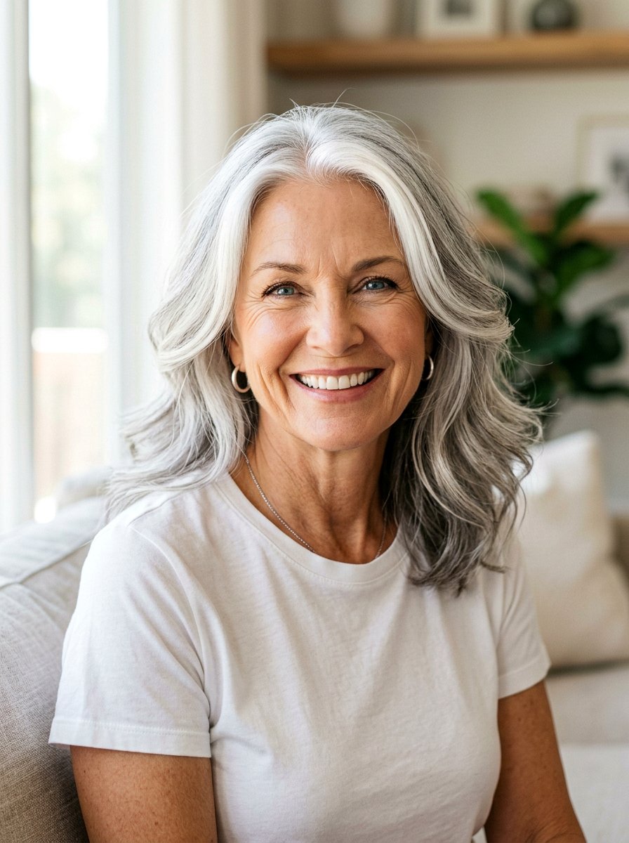 Silver Face Framing - 20 silver highlights for women over 60 - 20 silver highlights for women over 60