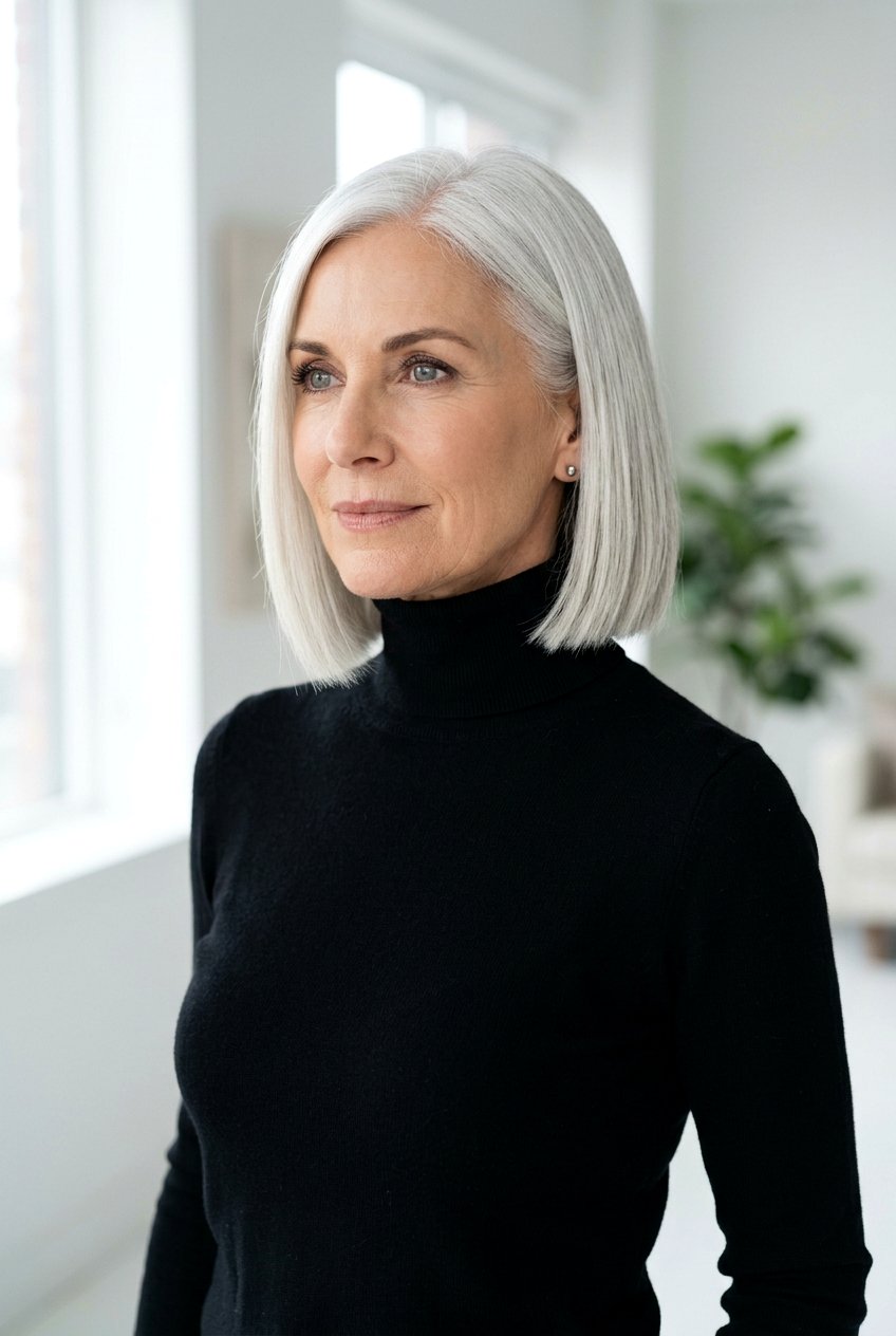Silver Fox Blunt Bob - 20 old money bob for mature women - 20 old money bob for mature women