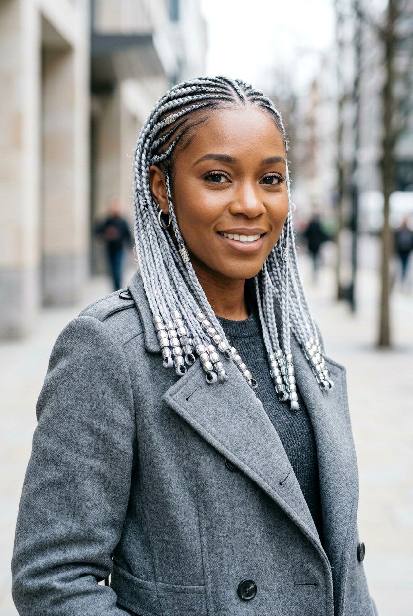 Silver Fulani Braids With Beads - 20 fulani braids with beads - 20 fulani braids with beads