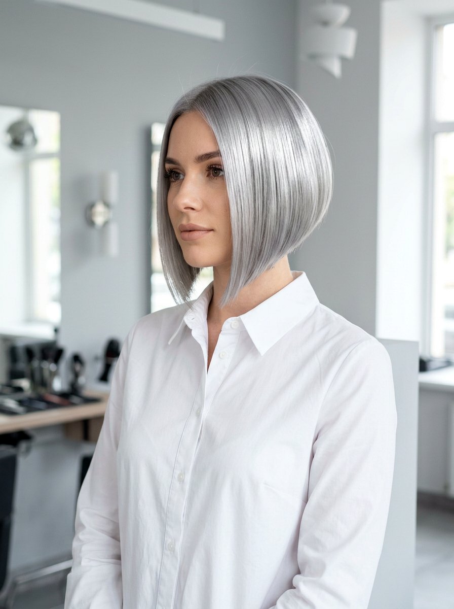Silver Gloss On Inverted Bob - 20 silver gloss for mature gray hair - 20 silver gloss for mature gray hair