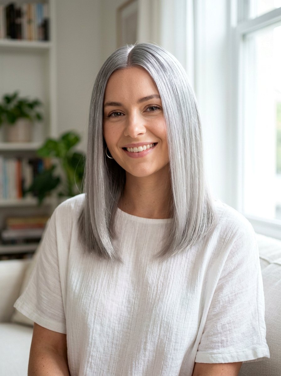 Silver Gloss On Shoulder Length Hair - 20 silver gloss for mature gray hair - 20 silver gloss for mature gray hair
