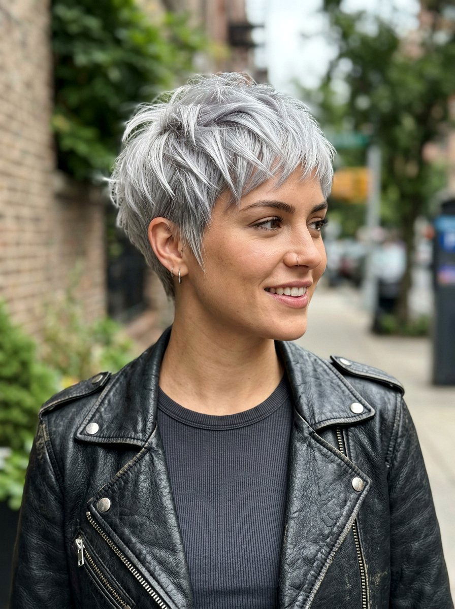 Silver Gloss On Textured Crop - 20 silver gloss for mature gray hair - 20 silver gloss for mature gray hair