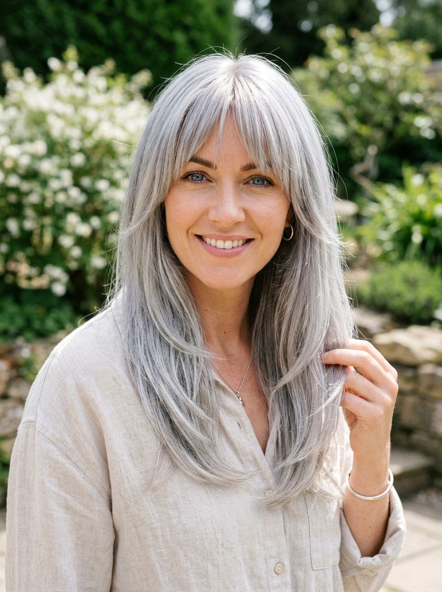 Silver Gloss With Bangs - 20 silver gloss for mature gray hair - 20 silver gloss for mature gray hair