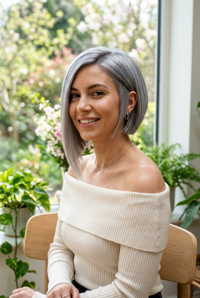 Silver Gray Asymmetrical Bob - 20 modern silver gray hair ideas - 20 modern silver gray hair ideas
