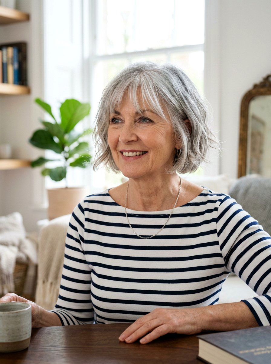 Silver Gray Blend French Bob - 20 dimensional gray blend for mature women - 20 dimensional gray blend for mature women