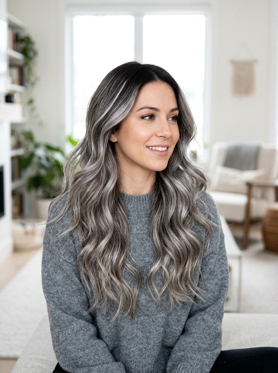 Silver Gray Blonde Balayage Dark Roots - 20 rooted gray blonde balayage - 20 rooted gray blonde balayage