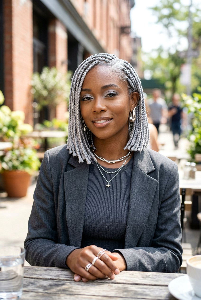 Silver Gray Bob Braids - 20 box braids bob hairstyle - 20 box braids bob hairstyle