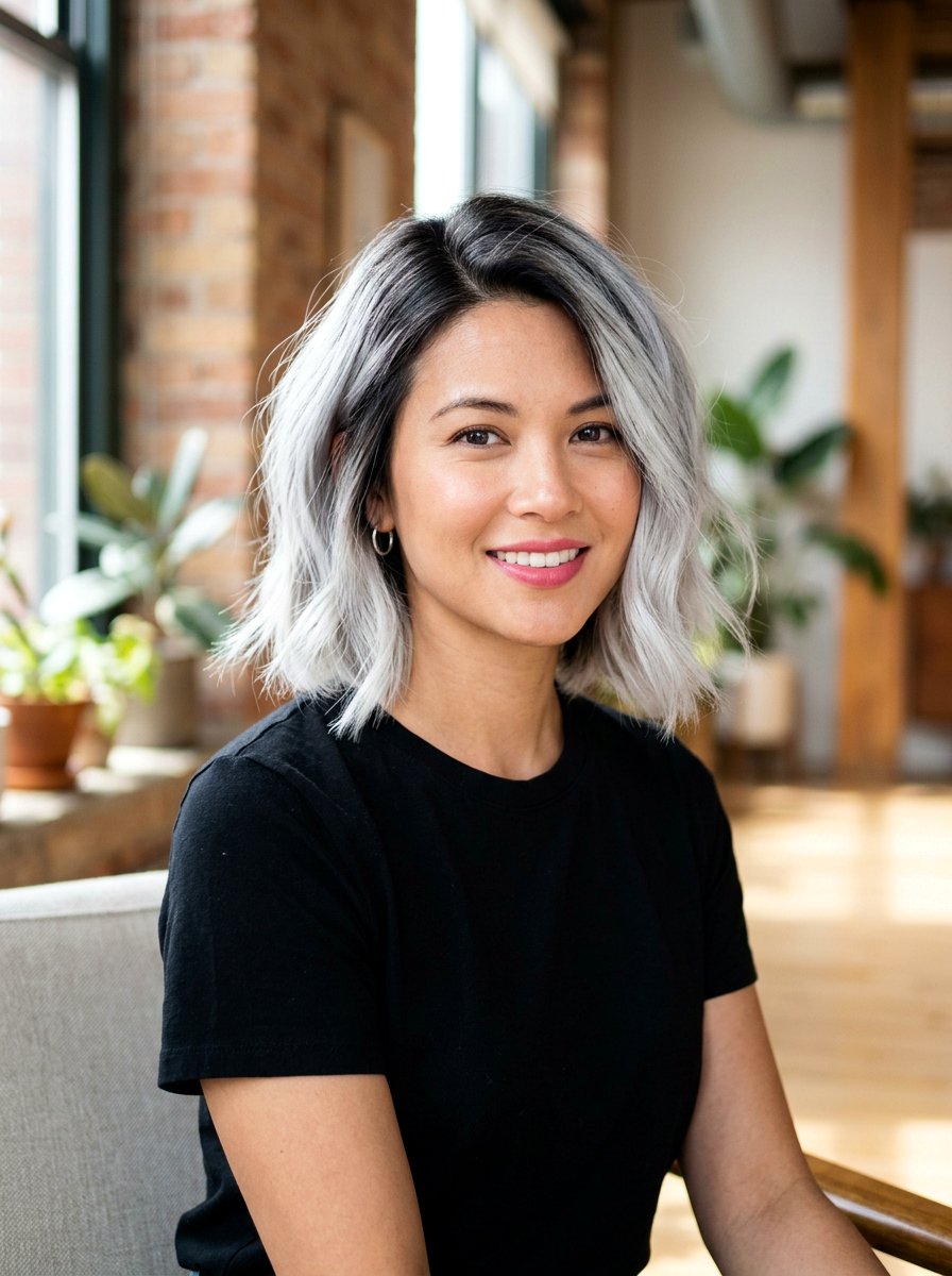 Silver Gray Bob With Dark Roots - 20 silver gray bob color ideas - 20 silver gray bob color ideas