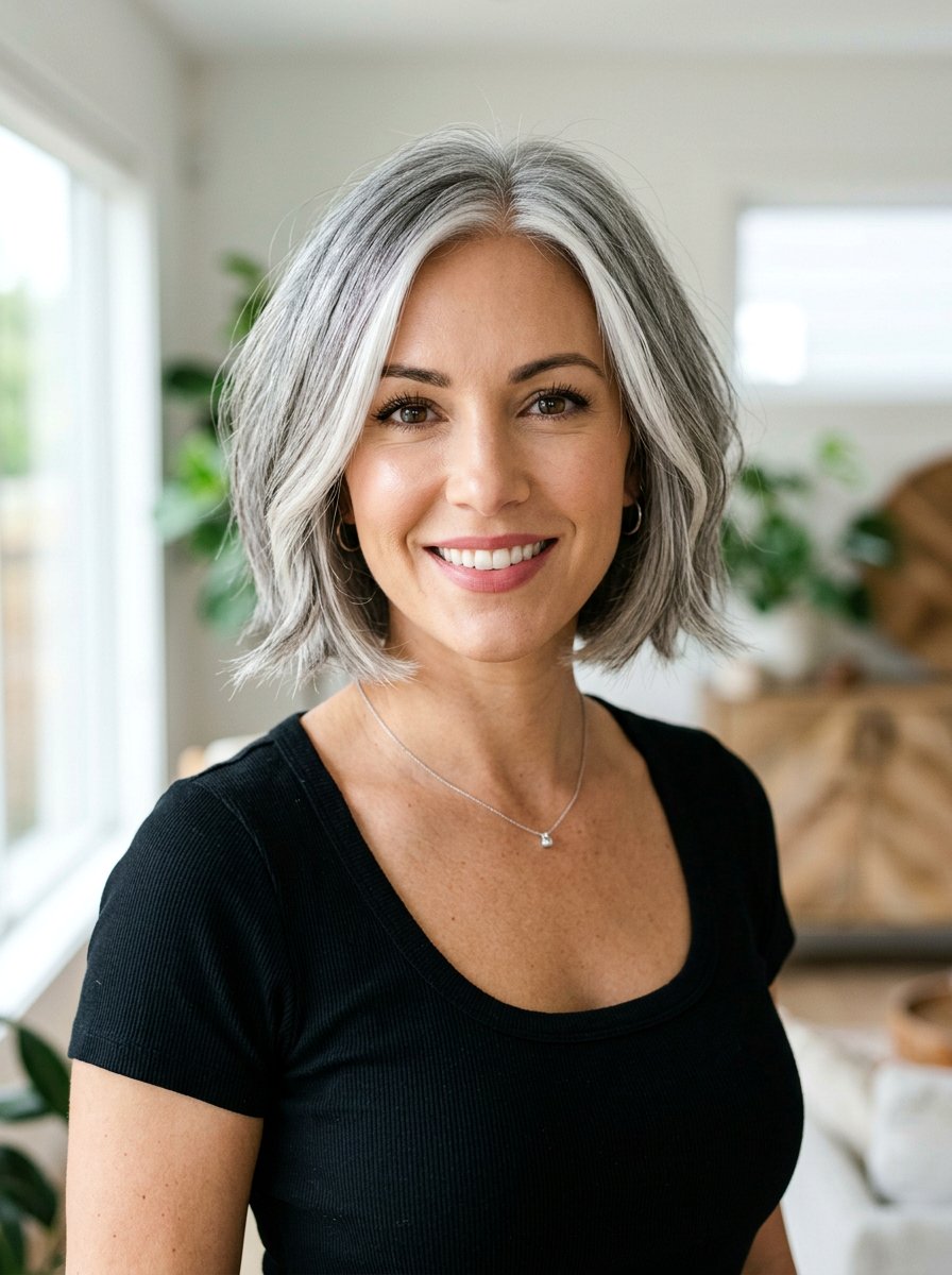 Silver Gray Bob With Face Framing Highlights - 20 silver gray bob color ideas - 20 silver gray bob color ideas
