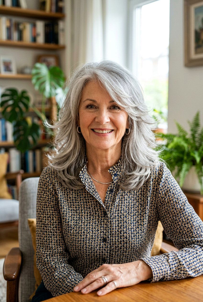 Silver Gray Feathered Haircut - 20 mature women silver gray hair ideas - 20 mature women silver gray hair ideas