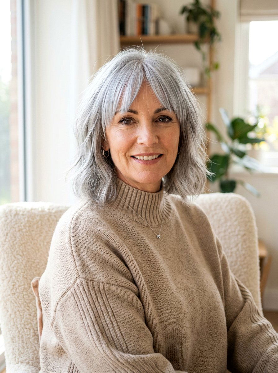Silver Gray Hair With Cool Toned Bangs - 20 trendy silver gray hair color 2026 - 20 trendy silver gray hair color 2026