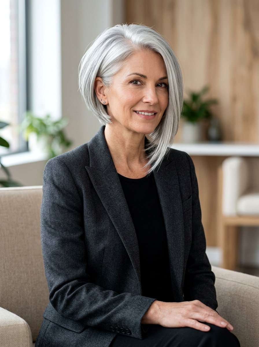 Silver Gray Inverted Bob - 20 silver gray bob color ideas - 20 silver gray bob color ideas