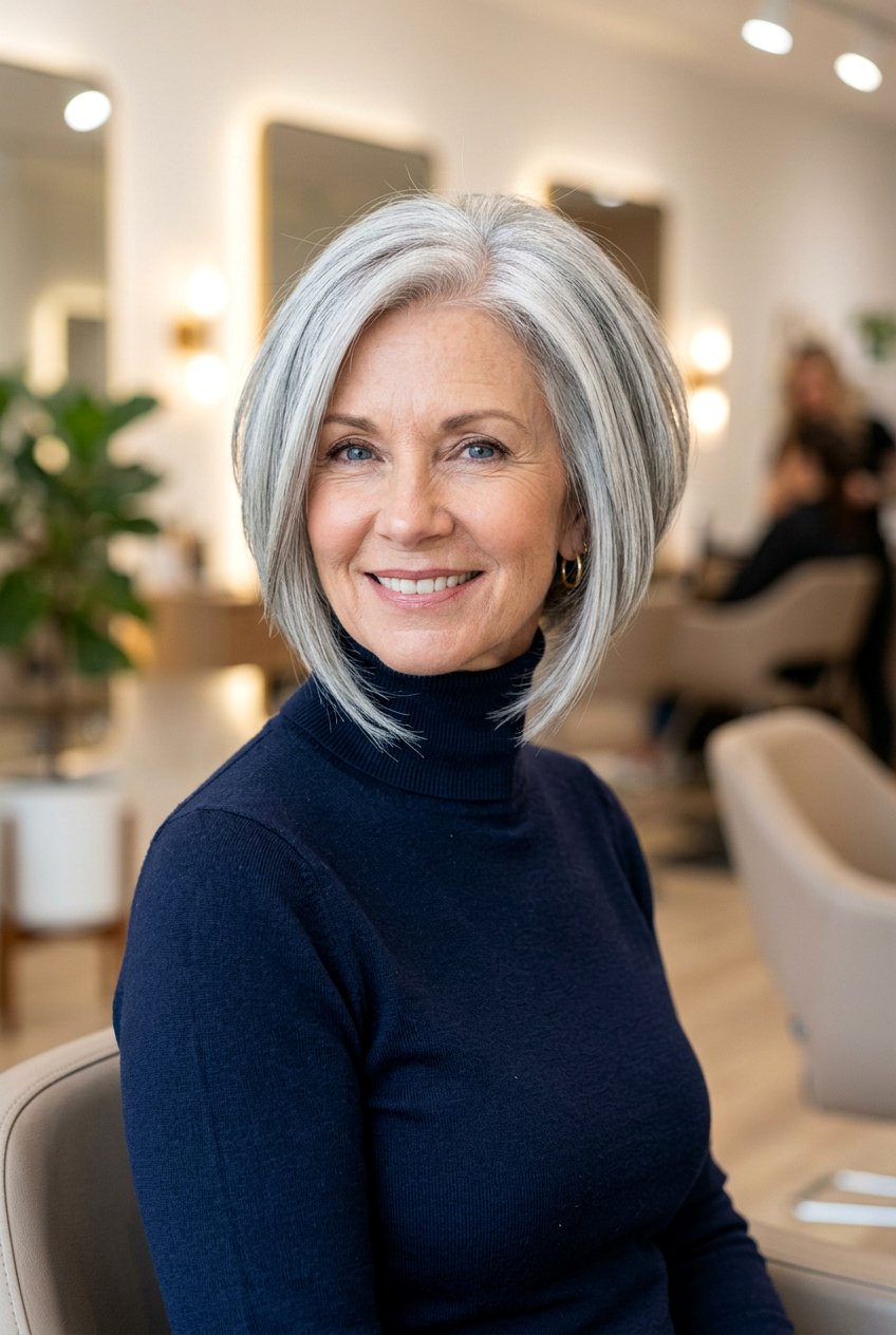 Silver Gray Inverted Bob - 20 mature women silver gray hair ideas - 20 mature women silver gray hair ideas
