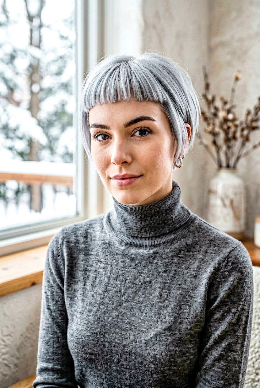 Silver Gray Micro Bangs Haircut - 20 modern silver gray hair ideas