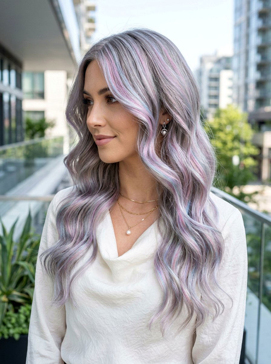 Silver Gray Opal Balayage With Mother Of Pearl Highlights - 20 opal balayage hair - 20 opal balayage hair