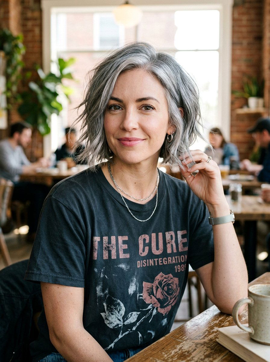 Silver Gray Textured Bob - 20 silver gray bob color ideas - 20 silver gray bob color ideas