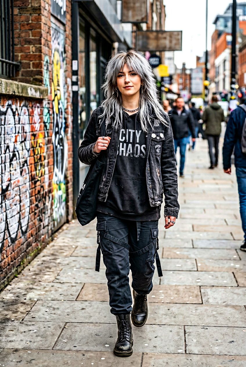 Silver Gray Wolf Cut - 20 natural silver streaks blend - 20 natural silver streaks blend