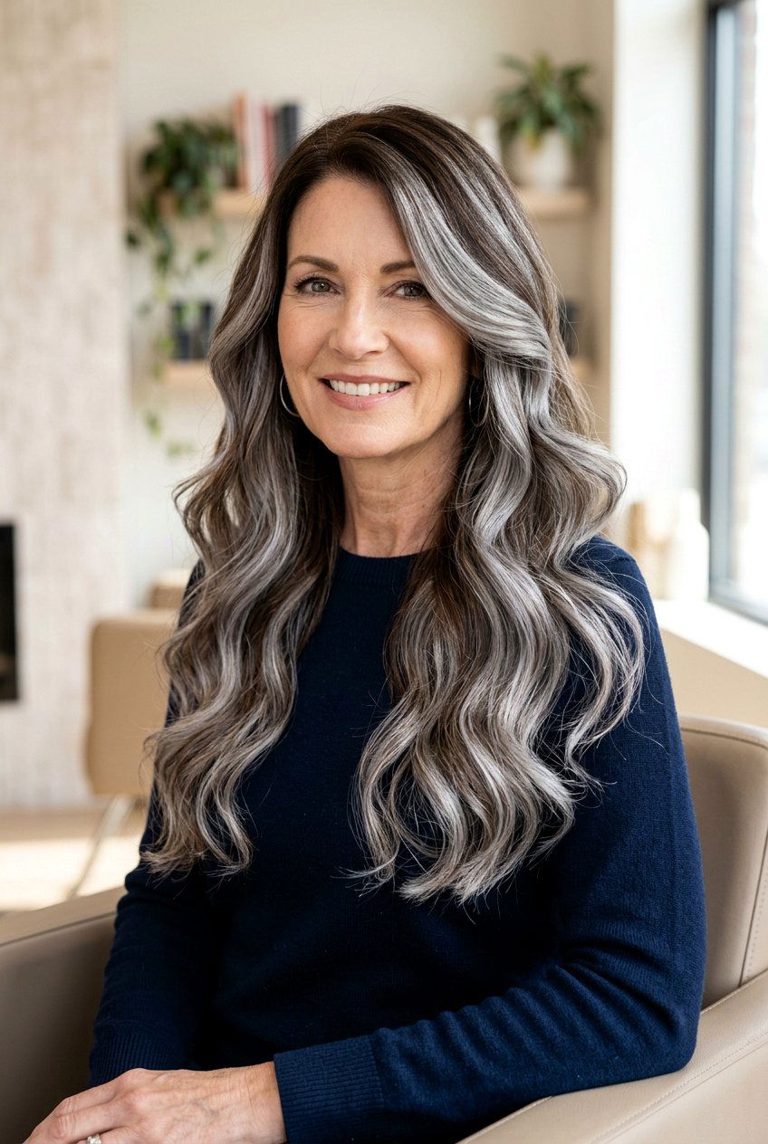 Silver Grey Balayage on Brown Hair - 20 silver balayage for mature women - 20 silver balayage for mature women