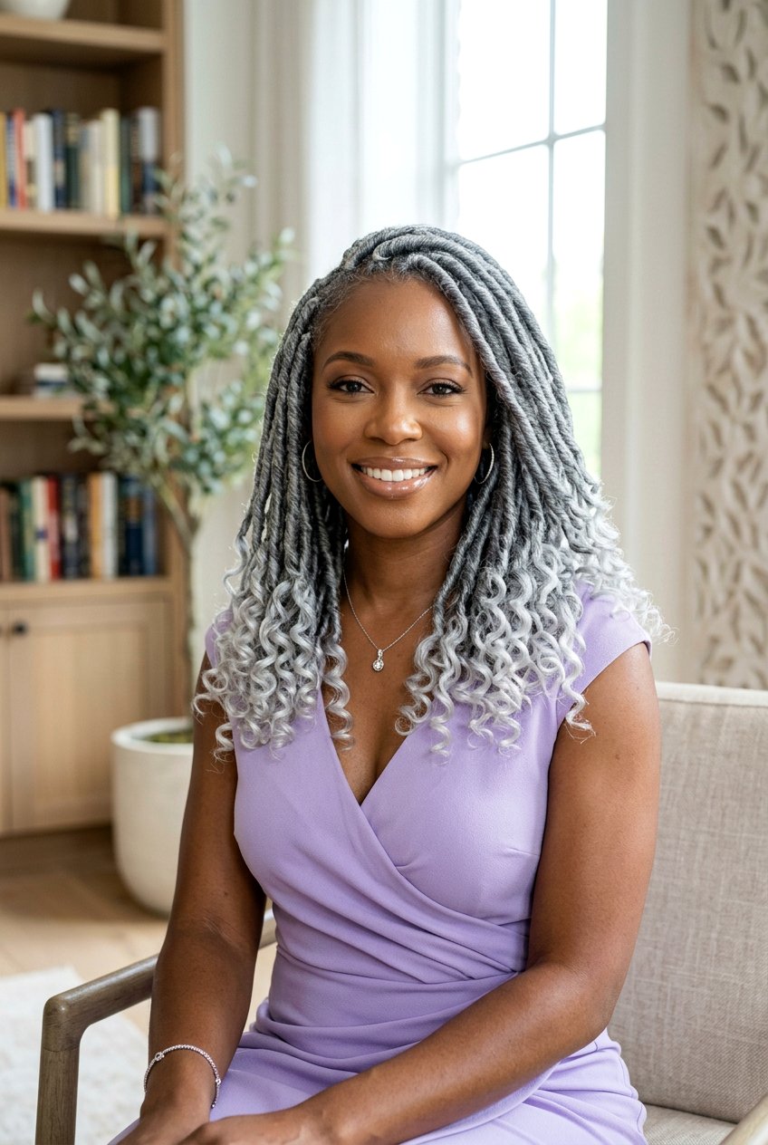 Silver Grey Faux Locs With Curly Ends - 20 faux locs with curly ends - 20 faux locs with curly ends