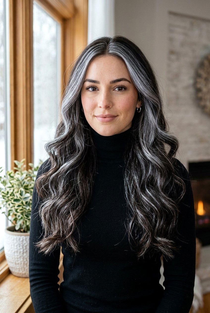 Silver Highlight Blend On Dark Hair - 20 natural looking gray blend hair color - 20 natural looking gray blend hair color