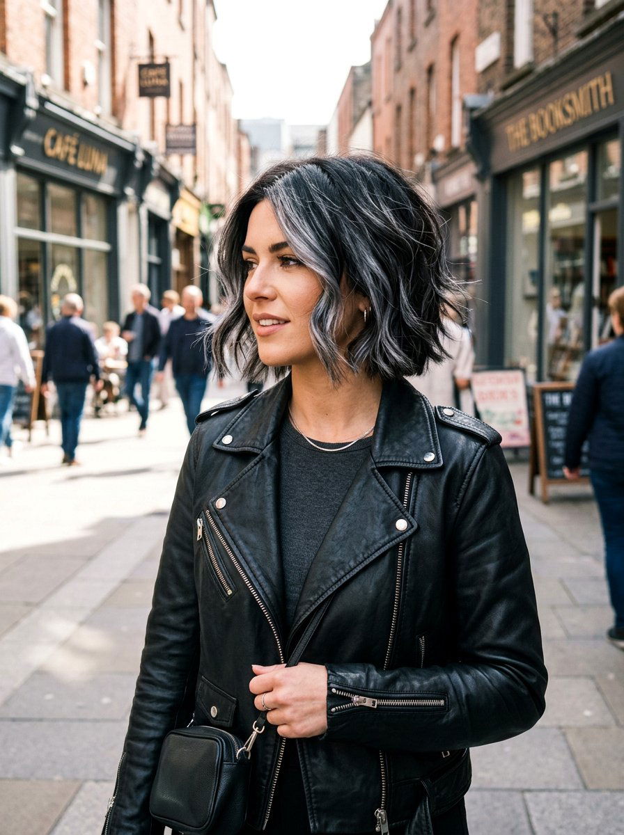 Silver Highlights On Dark Bob - 20 silver bob hair color ideas - 20 silver bob hair color ideas