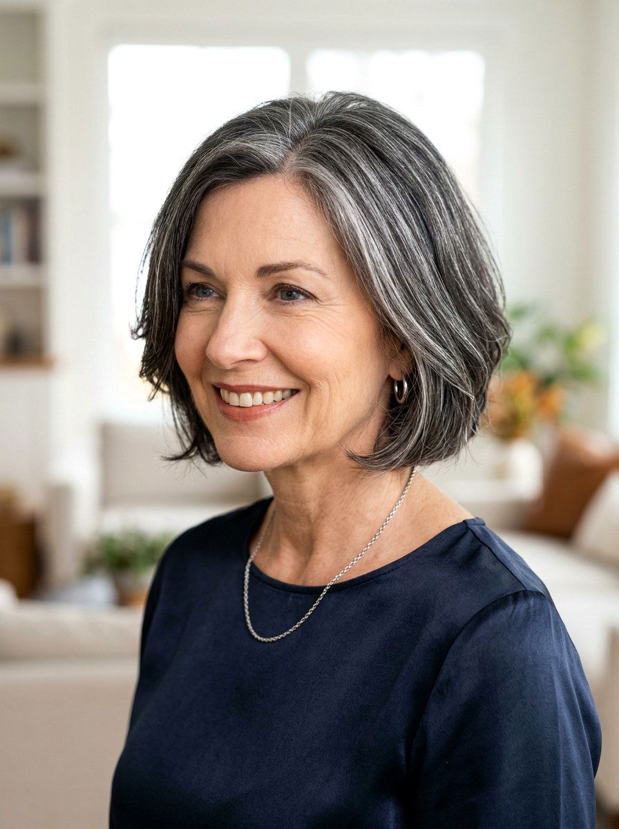 Silver Highlights On Dark Gray Hair - 20 dimensional gray blend for mature women - 20 dimensional gray blend for mature women