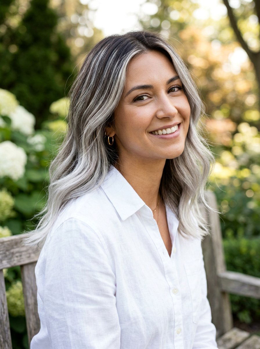 Silver Highlights With Dark Roots on Brunette Hair - 20 silver blending highlights for dark hair - 20 silver blending highlights for dark hair
