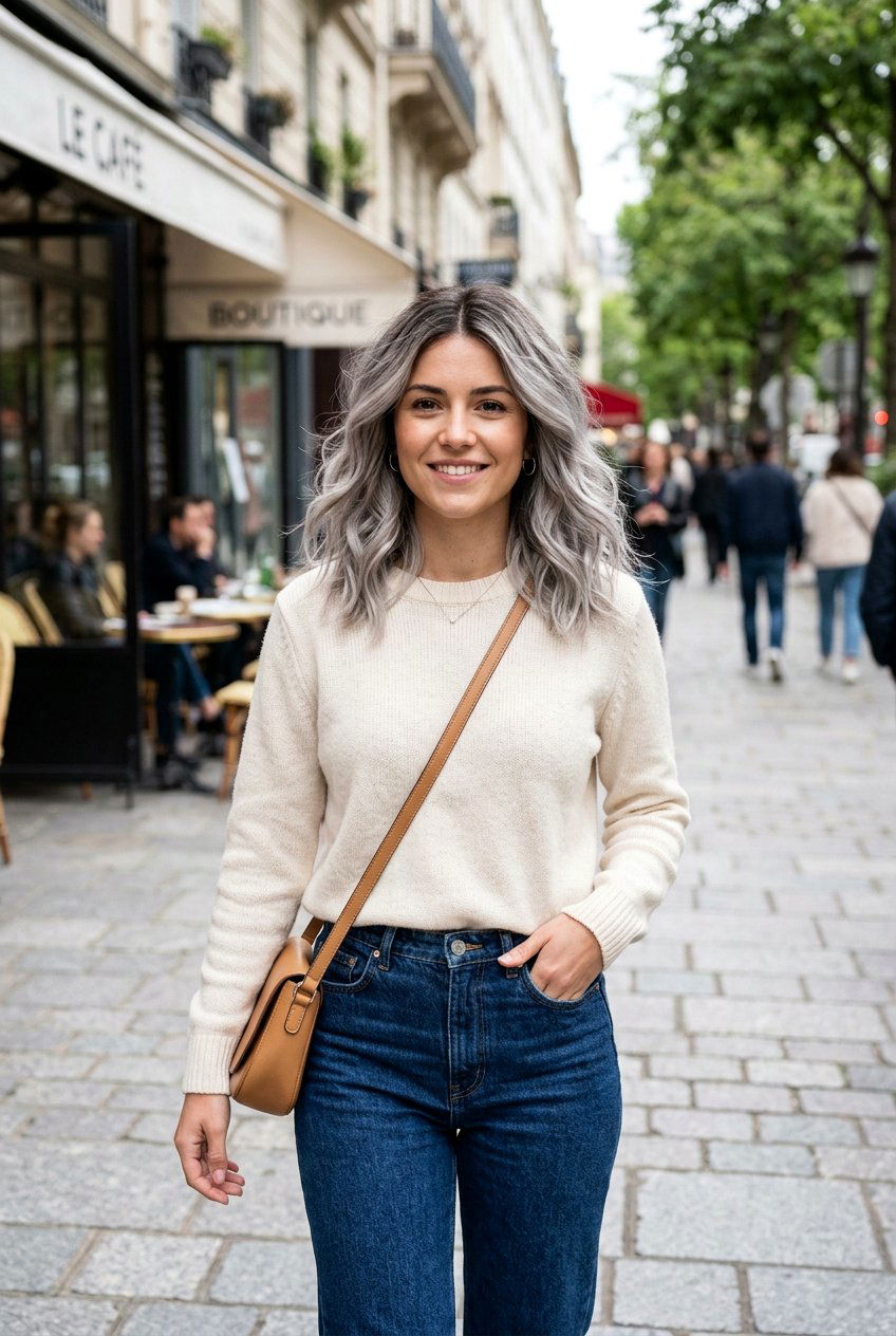 Silver Highlights on Dark Hair Balayage Lob - 20 silver highlights on dark hair - 20 silver highlights on dark hair