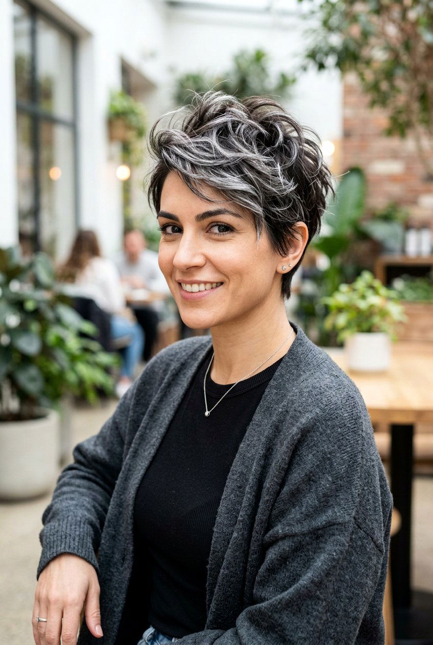 Silver Highlights on Dark Hair Pixie Cut - 20 silver highlights on dark hair - 20 silver highlights on dark hair