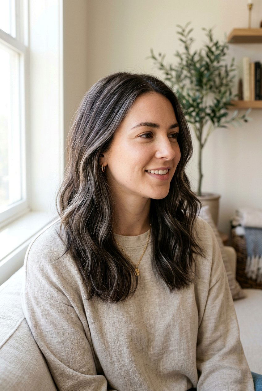 Silver Highlights on Dark Hair with Babylights - 20 silver highlights on dark hair - 20 silver highlights on dark hair