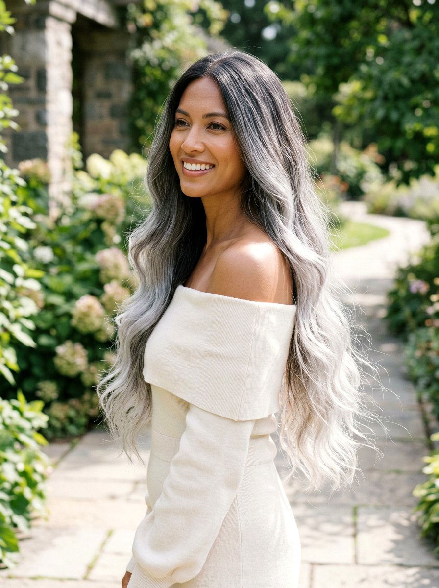 Silver Highlights on Long Dark Hair - 20 silver blending highlights for dark hair - 20 silver blending highlights for dark hair