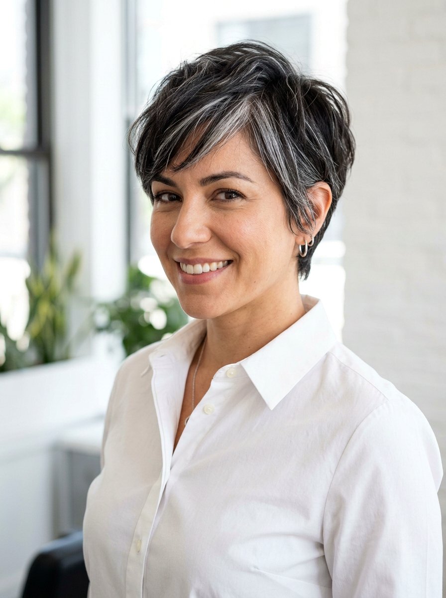 Silver Highlights on Short Dark Hair - 20 silver blending highlights for dark hair - 20 silver blending highlights for dark hair