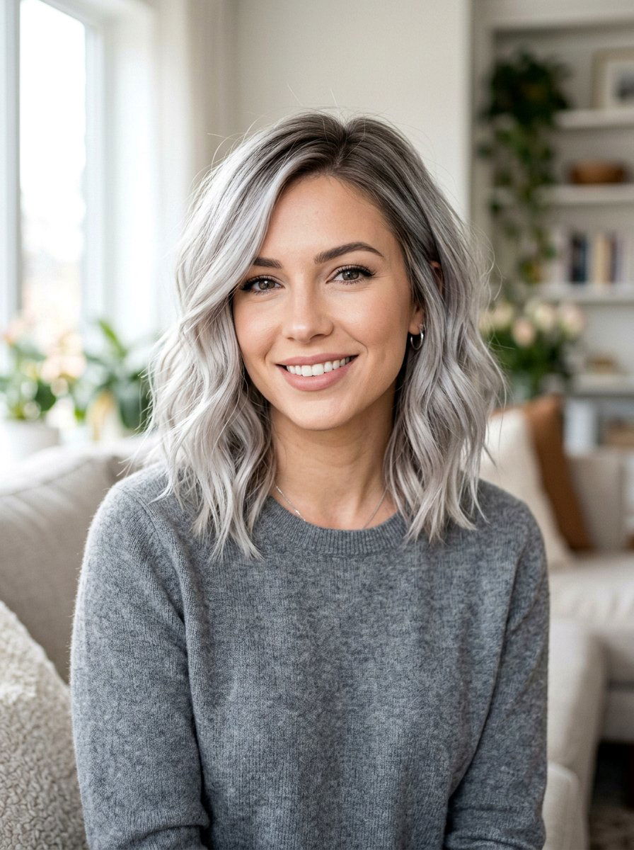 Silver Icy Blonde Root Smudge Lob - 20 icy blonde with root smudge - 20 icy blonde with root smudge