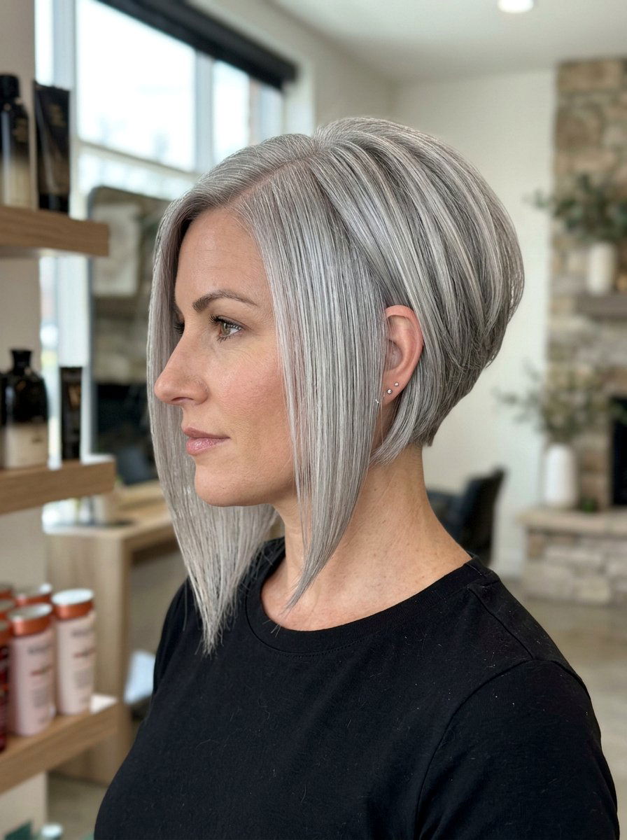 Silver Inverted Bob - 20 silver bob hair color ideas - 20 silver bob hair color ideas