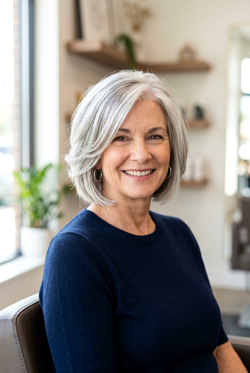 Silver Layered Bob - 20 layered bob for women over 50 - 20 layered bob for women over 50