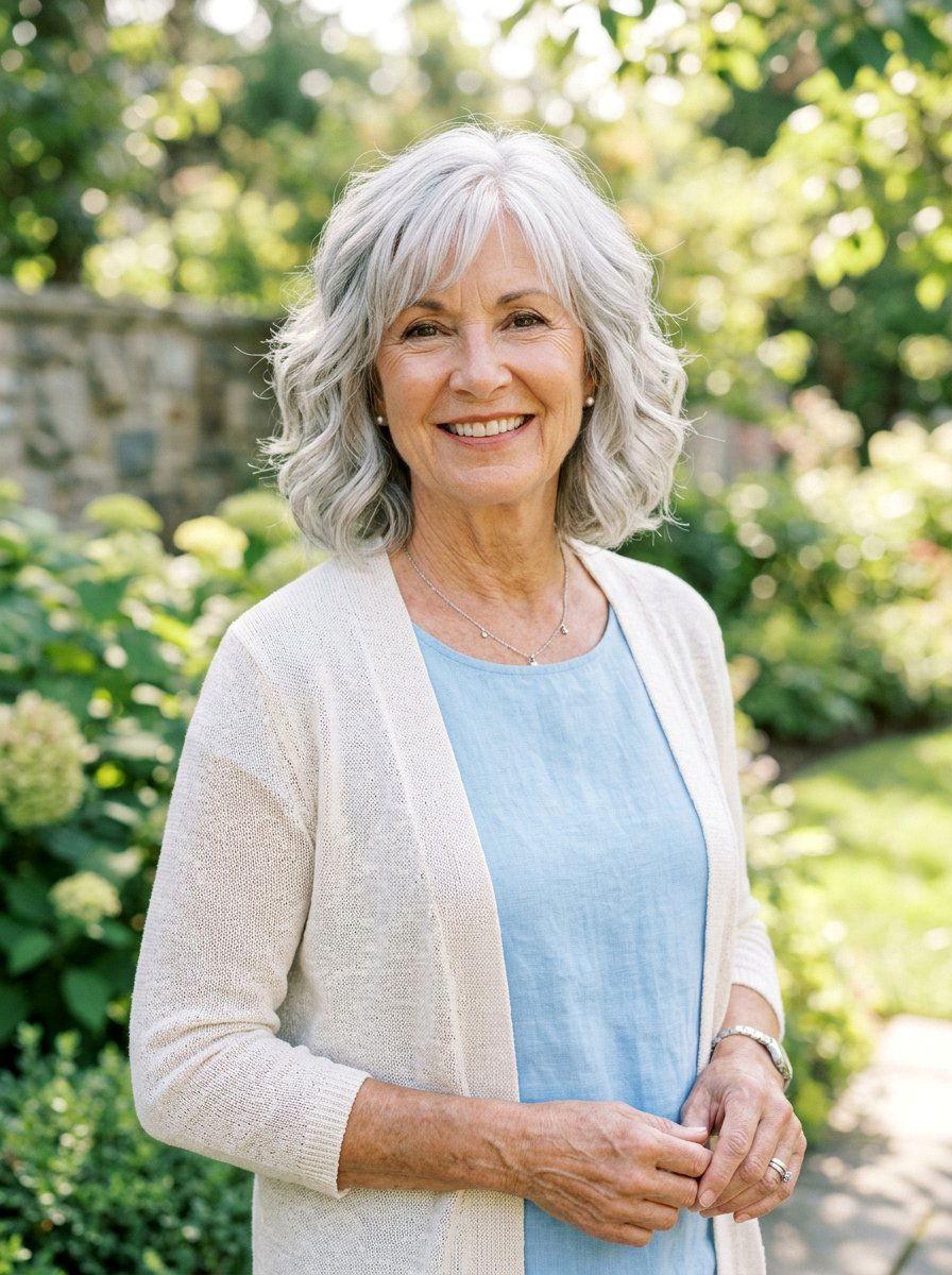 Silver Layered Lob - 20 silver refresh for older women - 20 silver refresh for older women