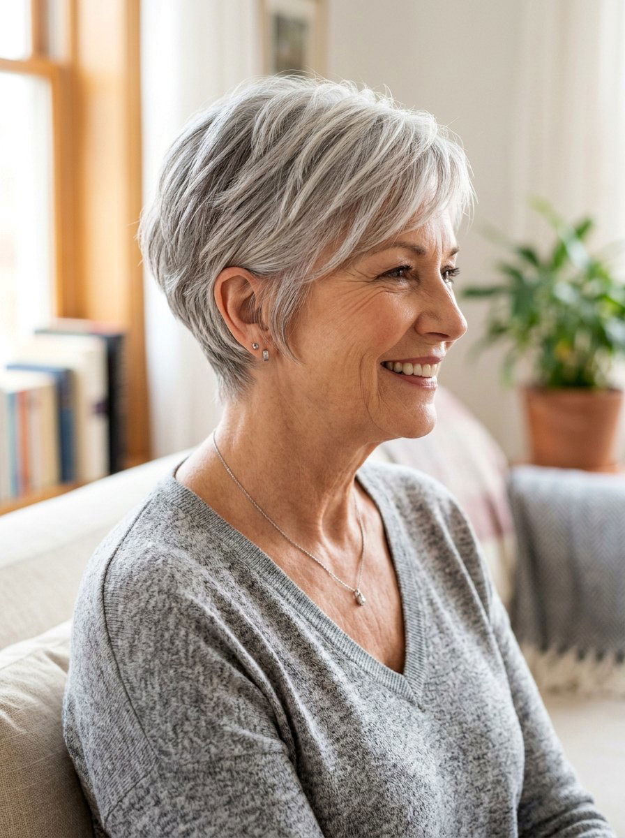Silver Layered Pixie With Nape Layers - 20 silver layered pixie for older women - 20 silver layered pixie for older women