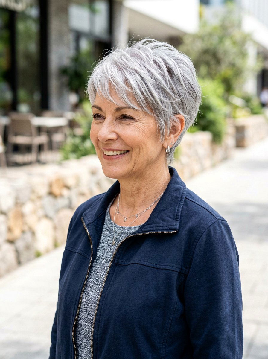 Silver Layered Pixie With Piecey Layers - 20 silver layered pixie for older women - 20 silver layered pixie for older women