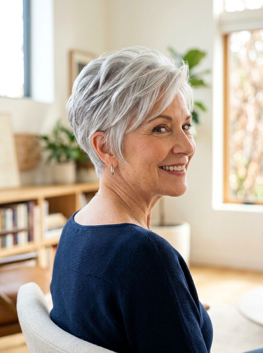 Silver Layered Pixie With Tapered Back - 20 silver layered pixie for older women - 20 silver layered pixie for older women