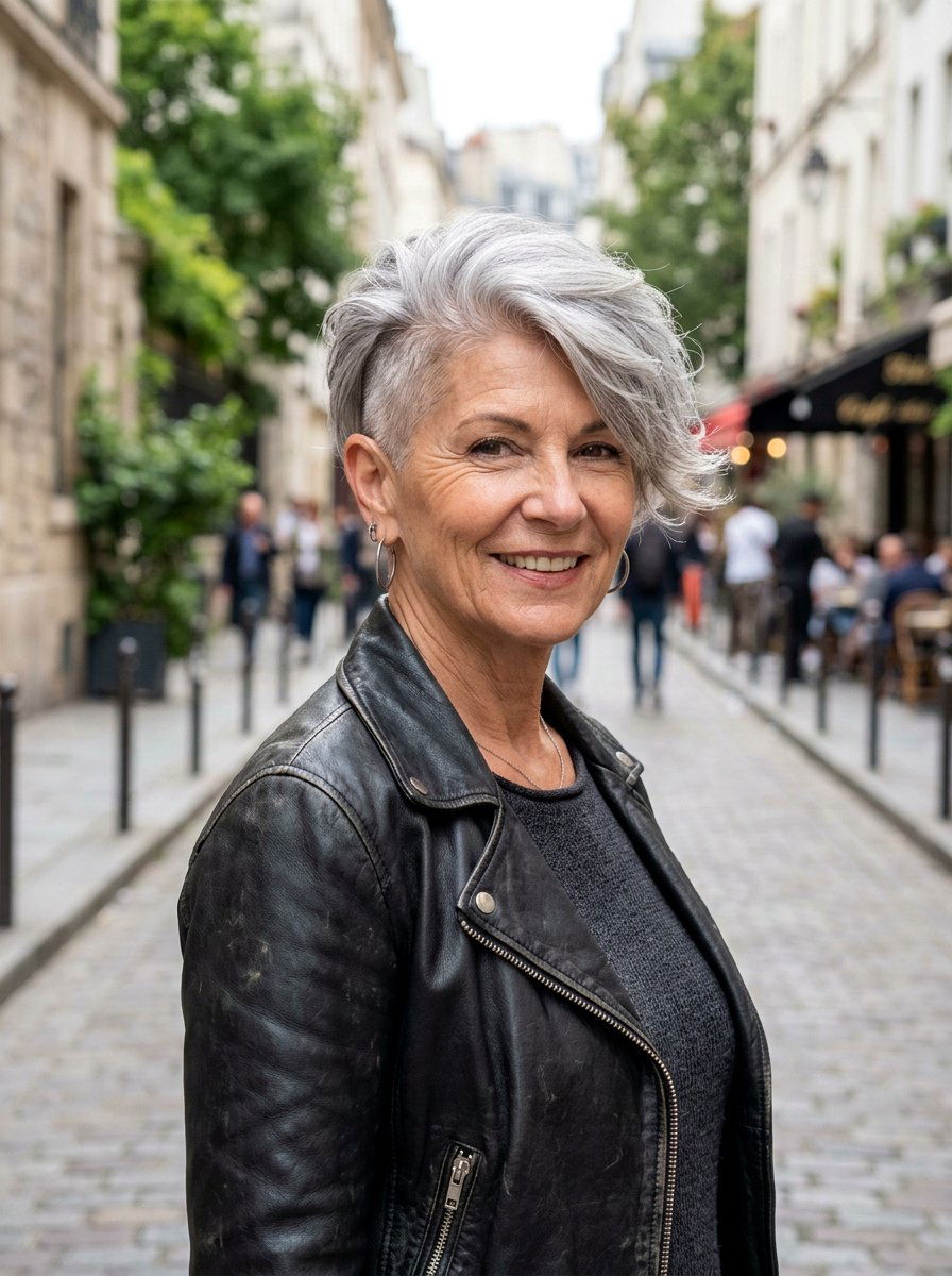 Silver Layered Pixie With Undercut - 20 silver layered pixie for older women - 20 silver layered pixie for older women