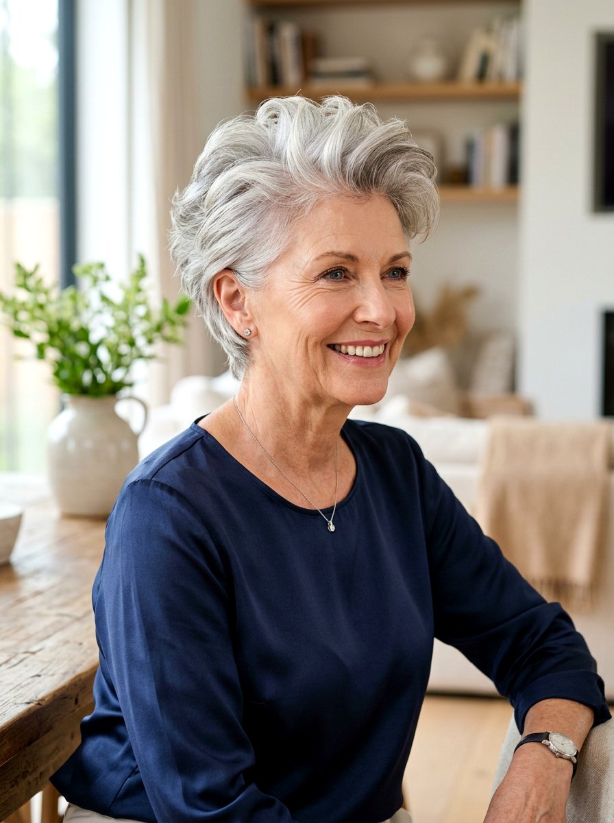 Silver Layered Pixie With Volume - 20 silver layered pixie for older women - 20 silver layered pixie for older women