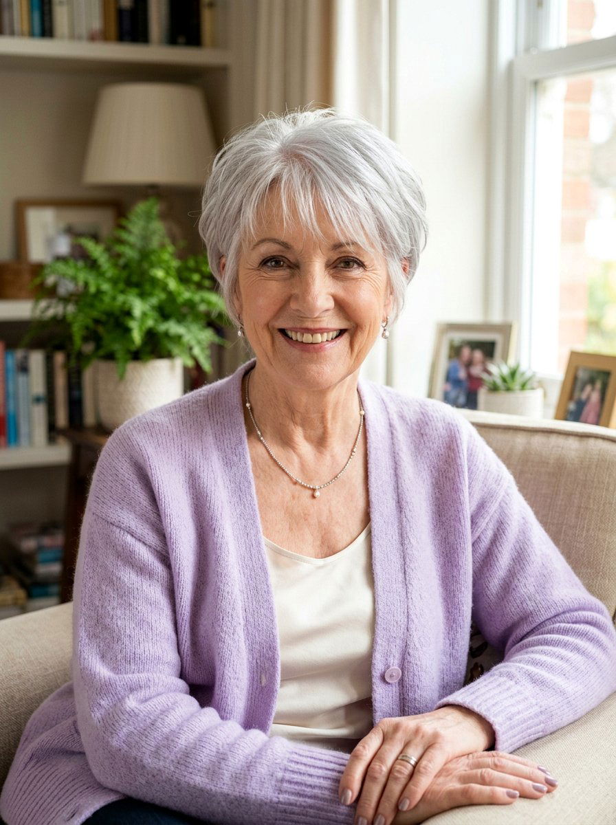 Silver Layered Pixie With Wispy Bangs - 20 silver layered pixie for older women - 20 silver layered pixie for older women